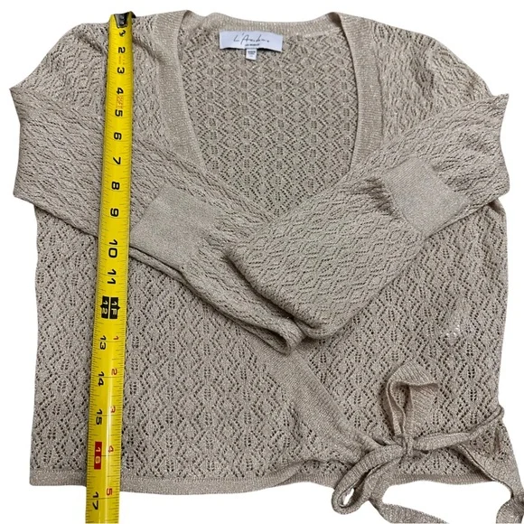 L'Academie Laurel Wrap Beige Sparkle Knit Wrap Top SZ XS Feminine Coquette READ - Picture 8 of 10